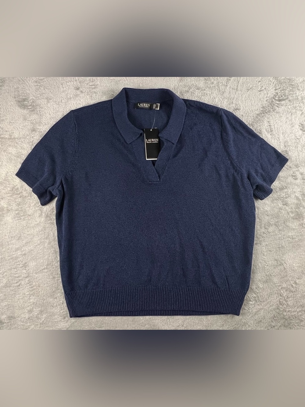 Lauren Ralph Lauren Short Sleeve Polo Sweater Women’s XXL Navy Blue NWT $145